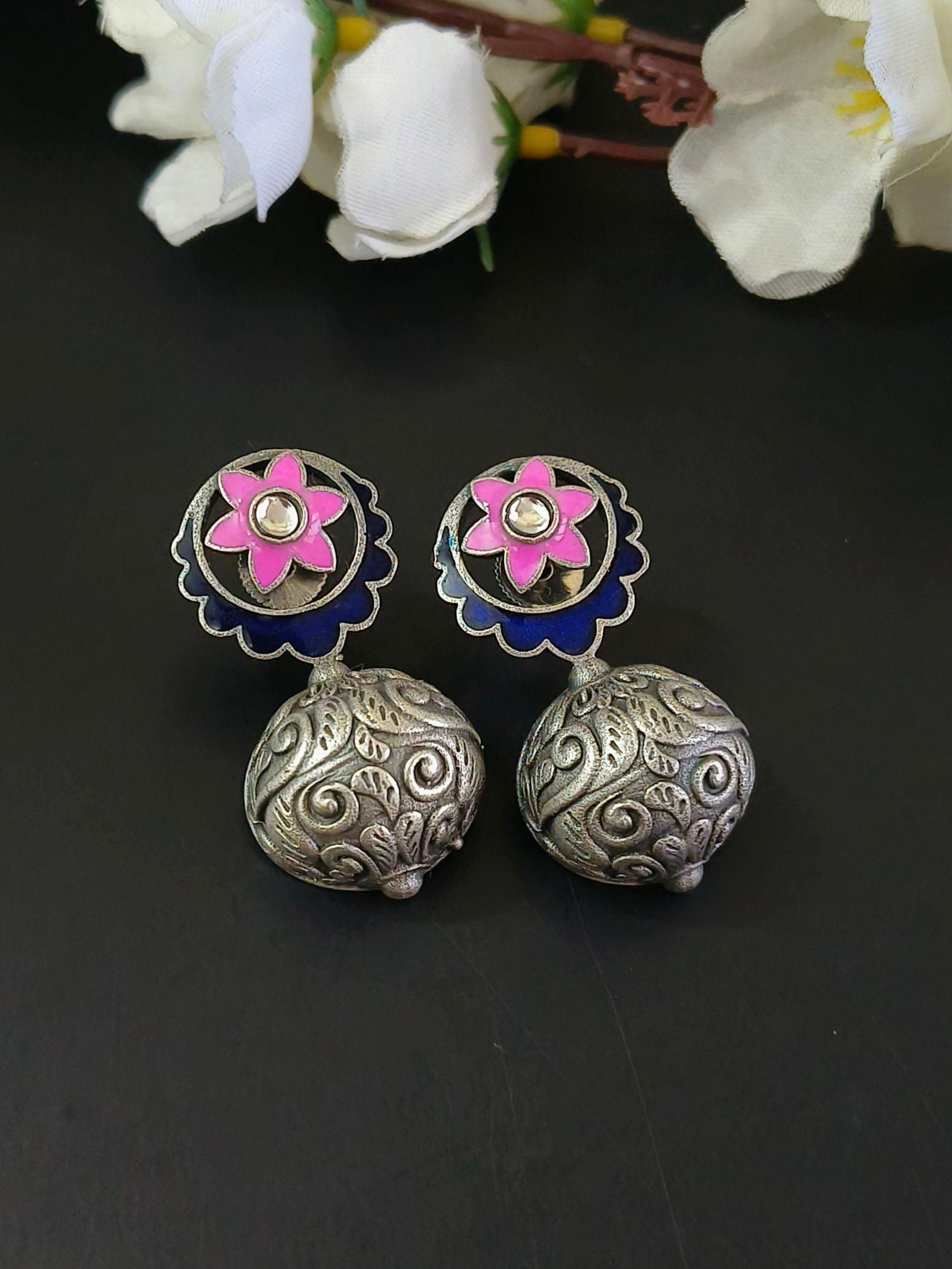 Oxidised Meenakari Hand-Painted Stud Earrings for Elegant Style | Sarichka