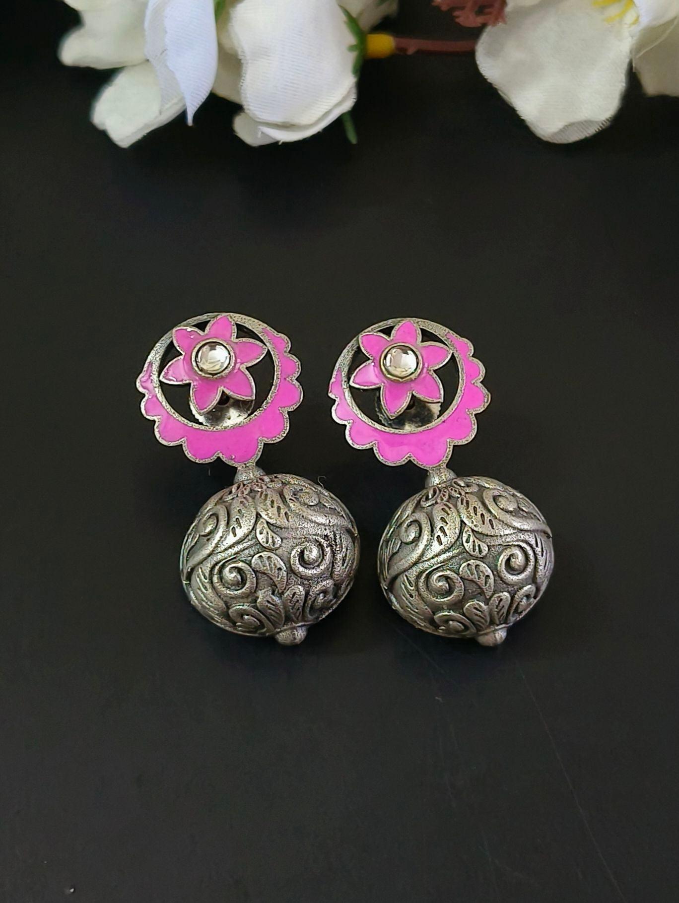 Oxidised Meenakari Hand-Painted Stud Earrings for Elegant Style | Sarichka