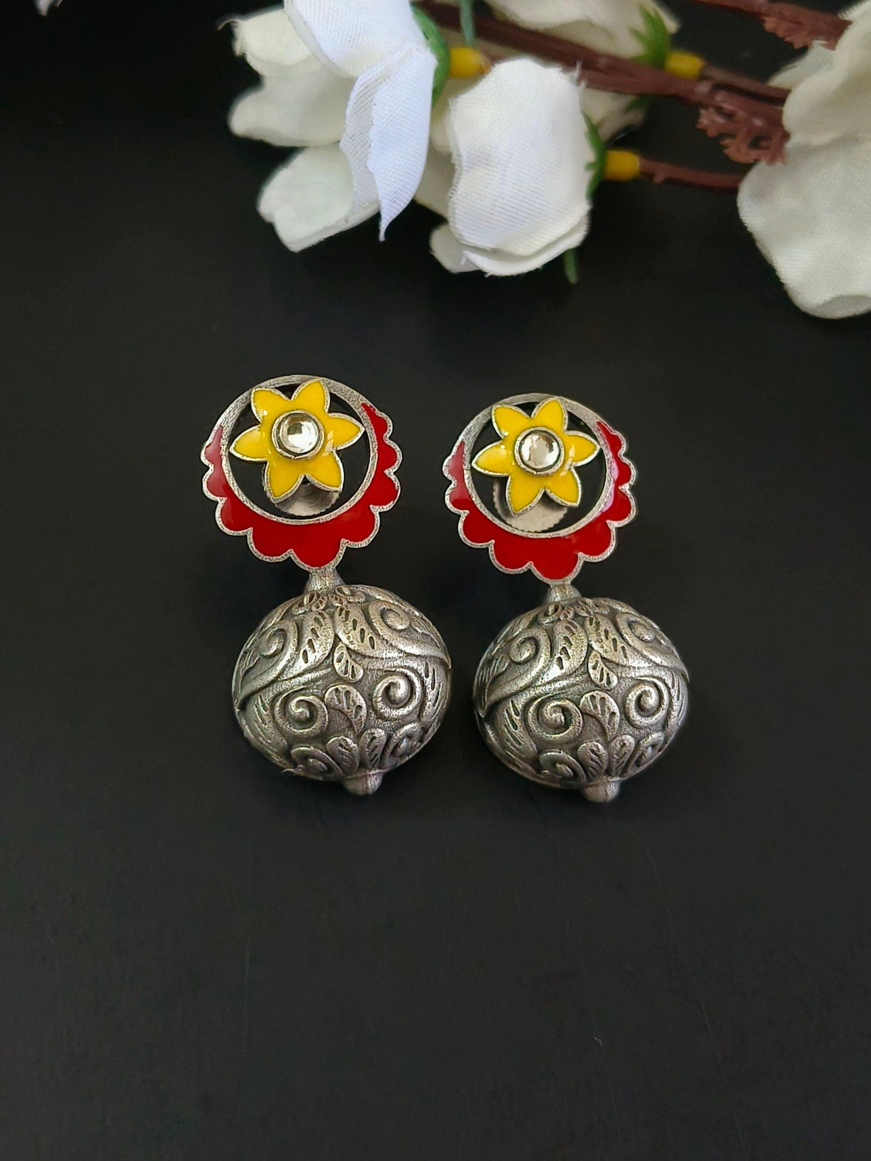 Oxidised Meenakari Hand-Painted Stud Earrings for Elegant Style | Sarichka