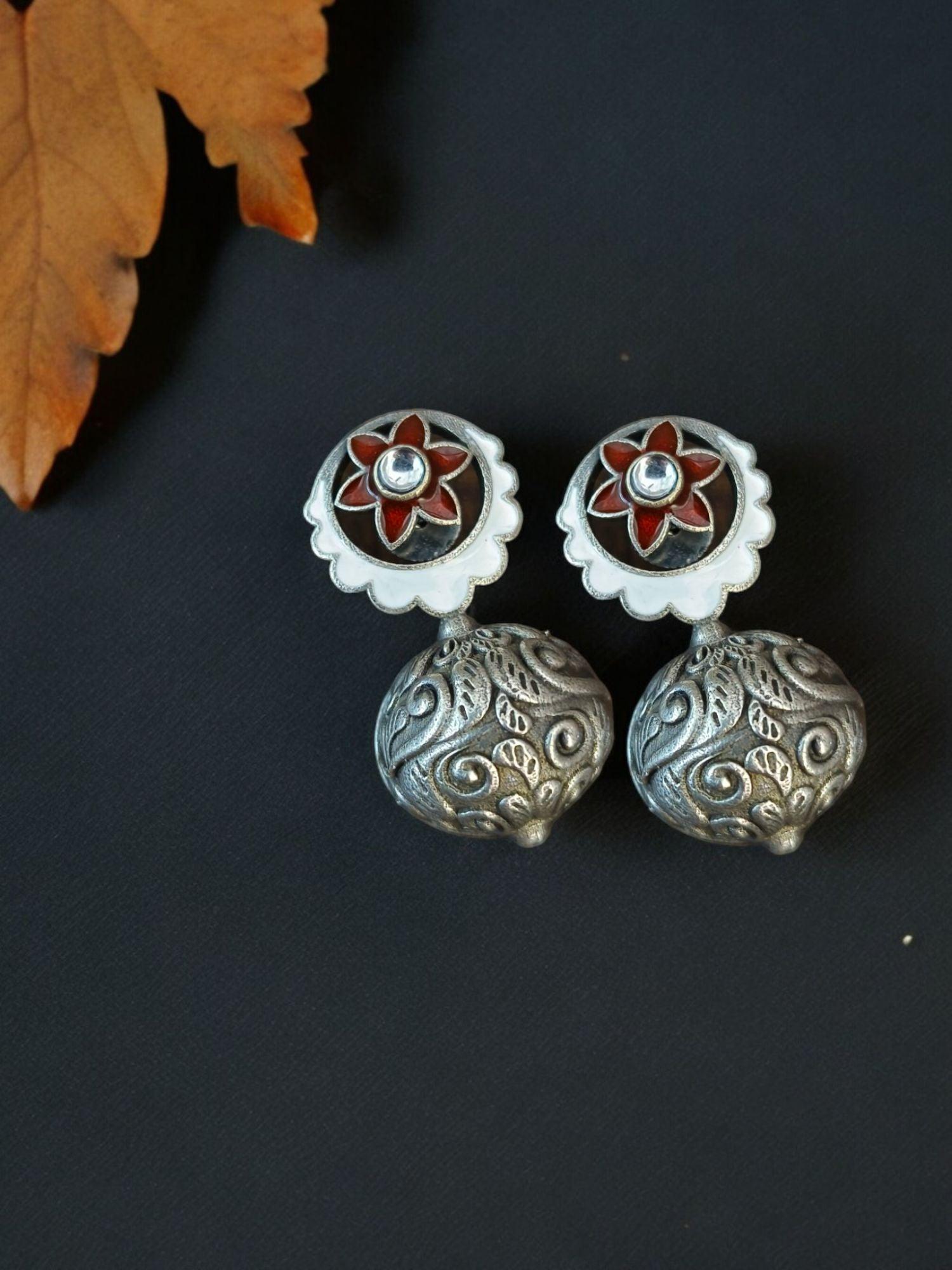 Oxidised Meenakari Hand-Painted Stud Earrings for Elegant Style | Sarichka