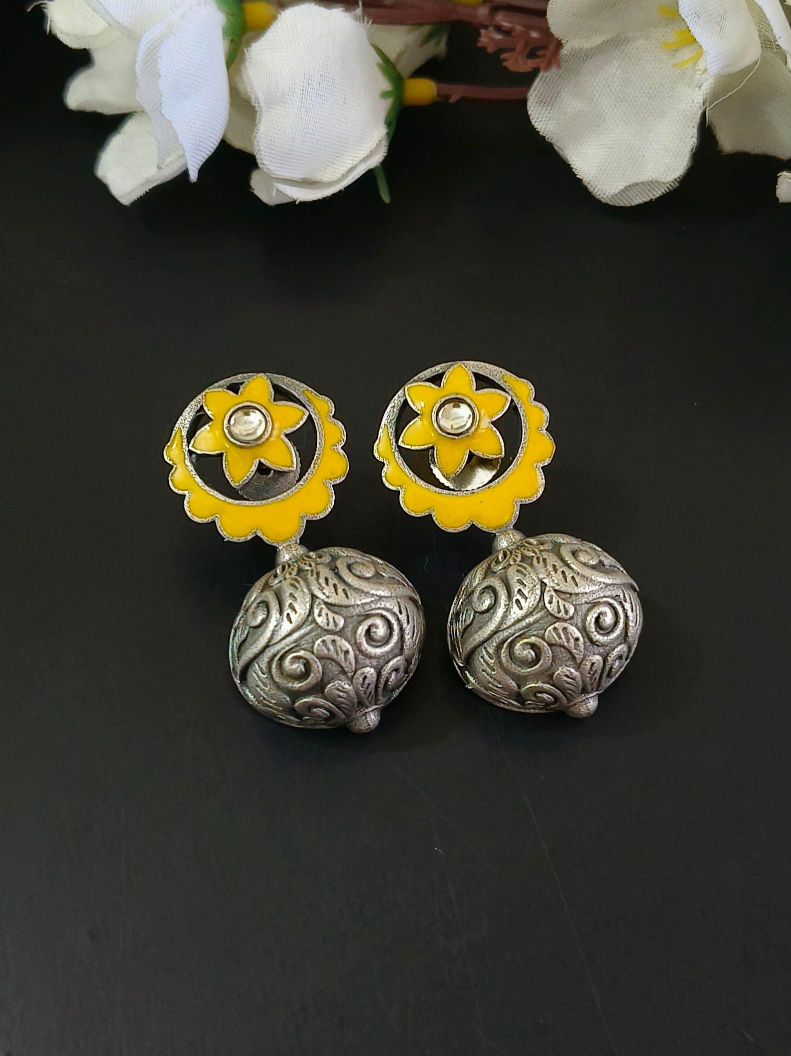 Oxidised Meenakari Hand-Painted Stud Earrings for Elegant Style | Sarichka