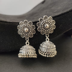 Oxidized Silver Plated Floral Jhumka Earrings