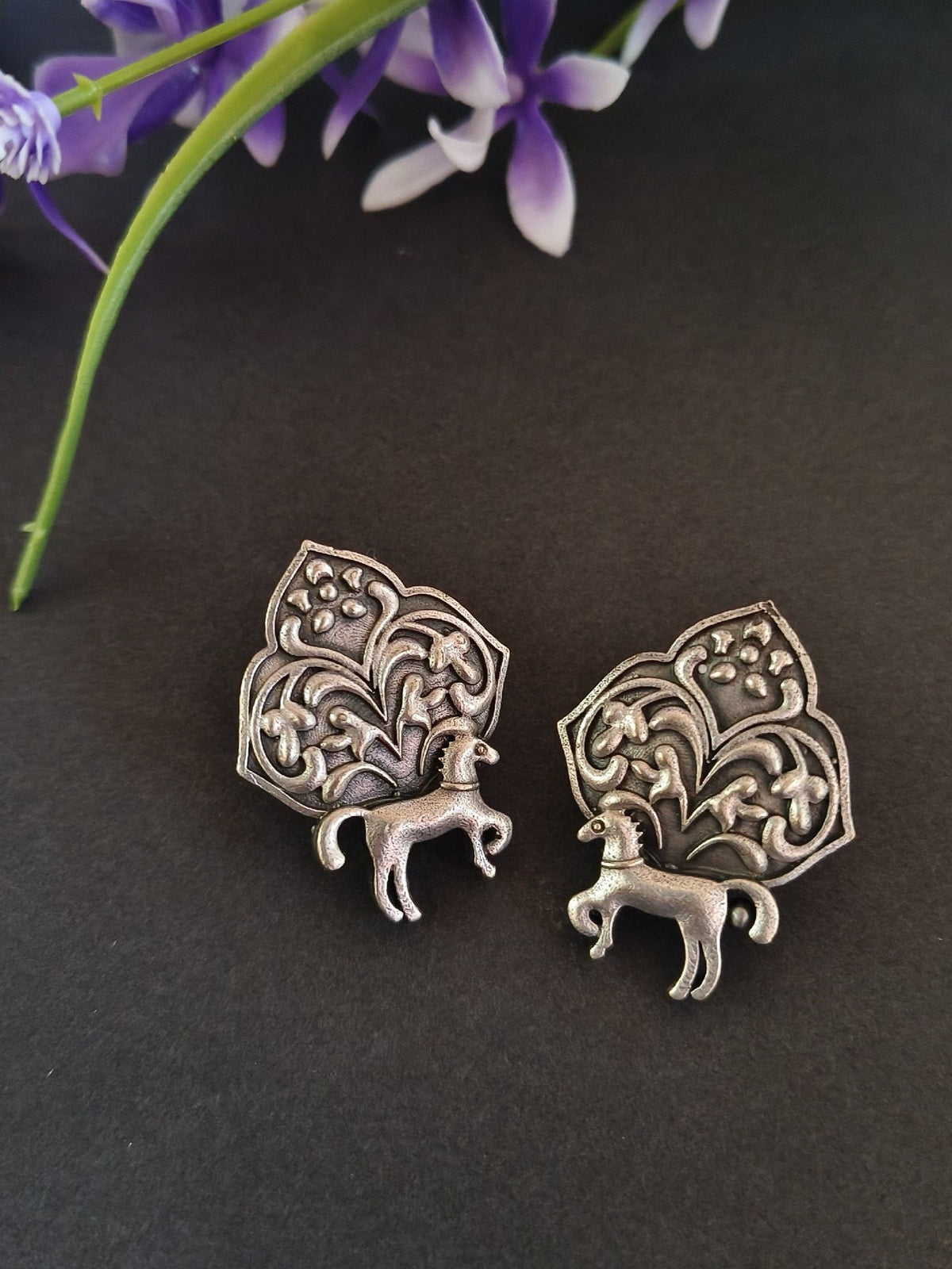 Oxidised Silver Lookalike Spiritual Horse Earrings for Unique Style | Sarichka