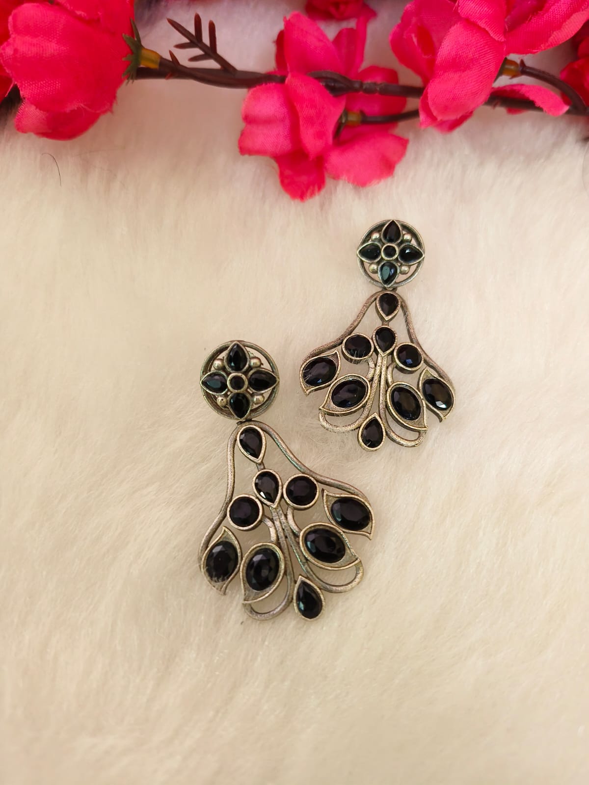 Partywear Stone Oxidised Dangler Earrings | Sarichka