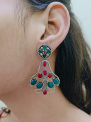 Oxidised stone studded partywear Dangler Earring