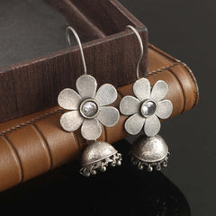 Oxidised Silver Plated Flower Jhumki Earring