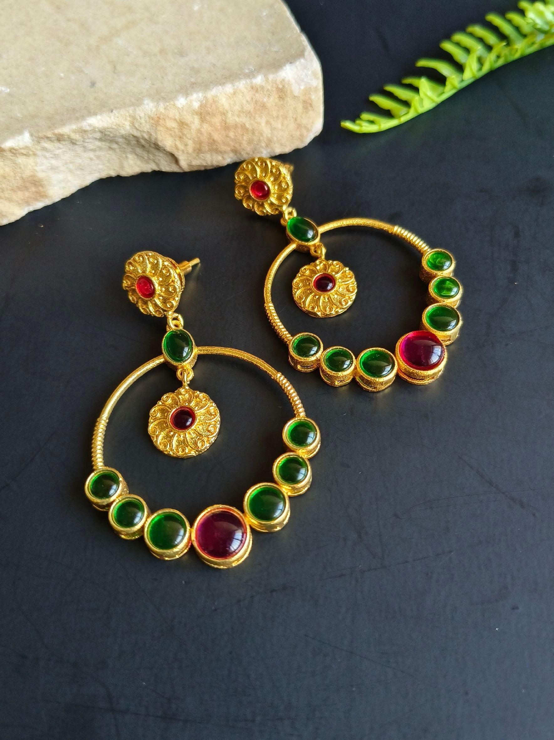 Gold-Plated Traditional Chandbali Dangler Earrings for Elegant Look | Sarichka