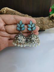 Oxidised Partywear Stone Studded Pearl Jhumki Earrings