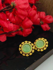 Brass Oxidised Gold Plated Monalisa Stud Earrings