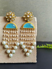 Gold Plated Long Earring with D Shape Monalisa Stone | Sarichka