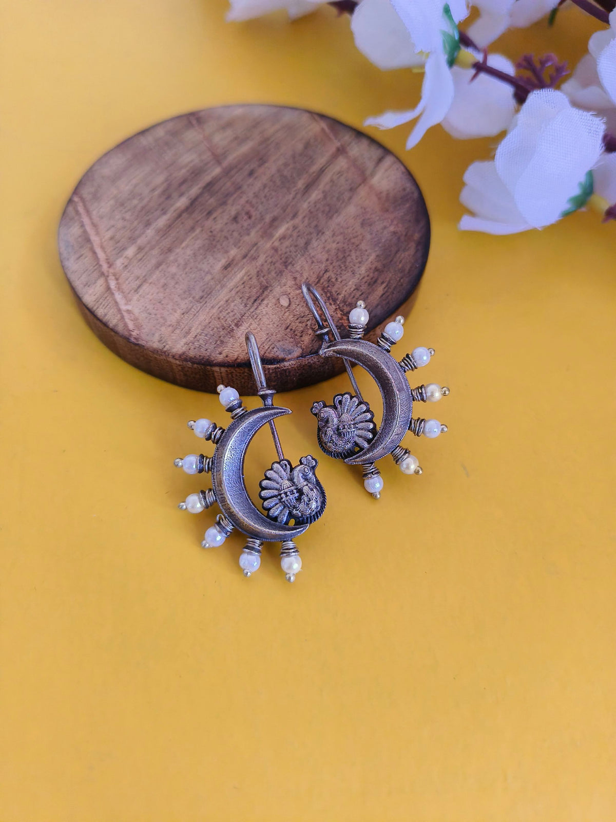 Silver Plated Crescent Oxidized Jhumka Earrings | sarichka