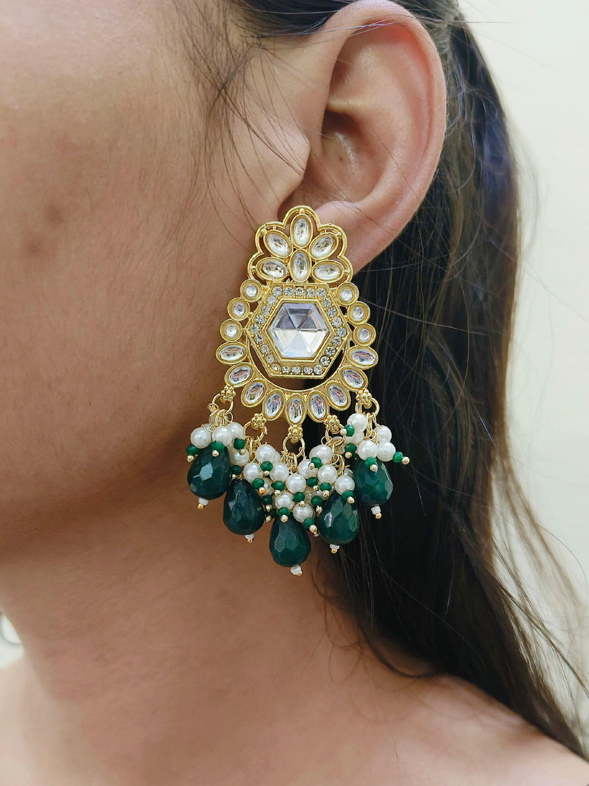 Gold-Plated Earrings with Maroon and Green Color Pearls | Sarichka