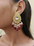 Gold-Plated Earrings with Maroon and Green Color Pearls | Sarichka