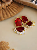 Gold Plated Earring with Monalisa Stone and Pearl | Sarichka