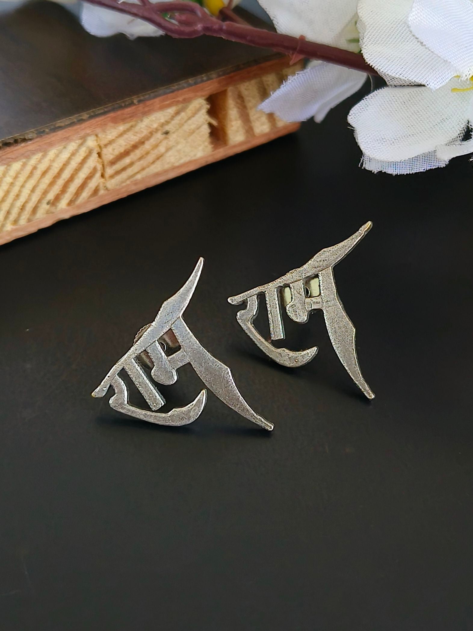 Oxidised Silver Replica Ram Stud Earrings for Spiritual Elegance | Sarichka