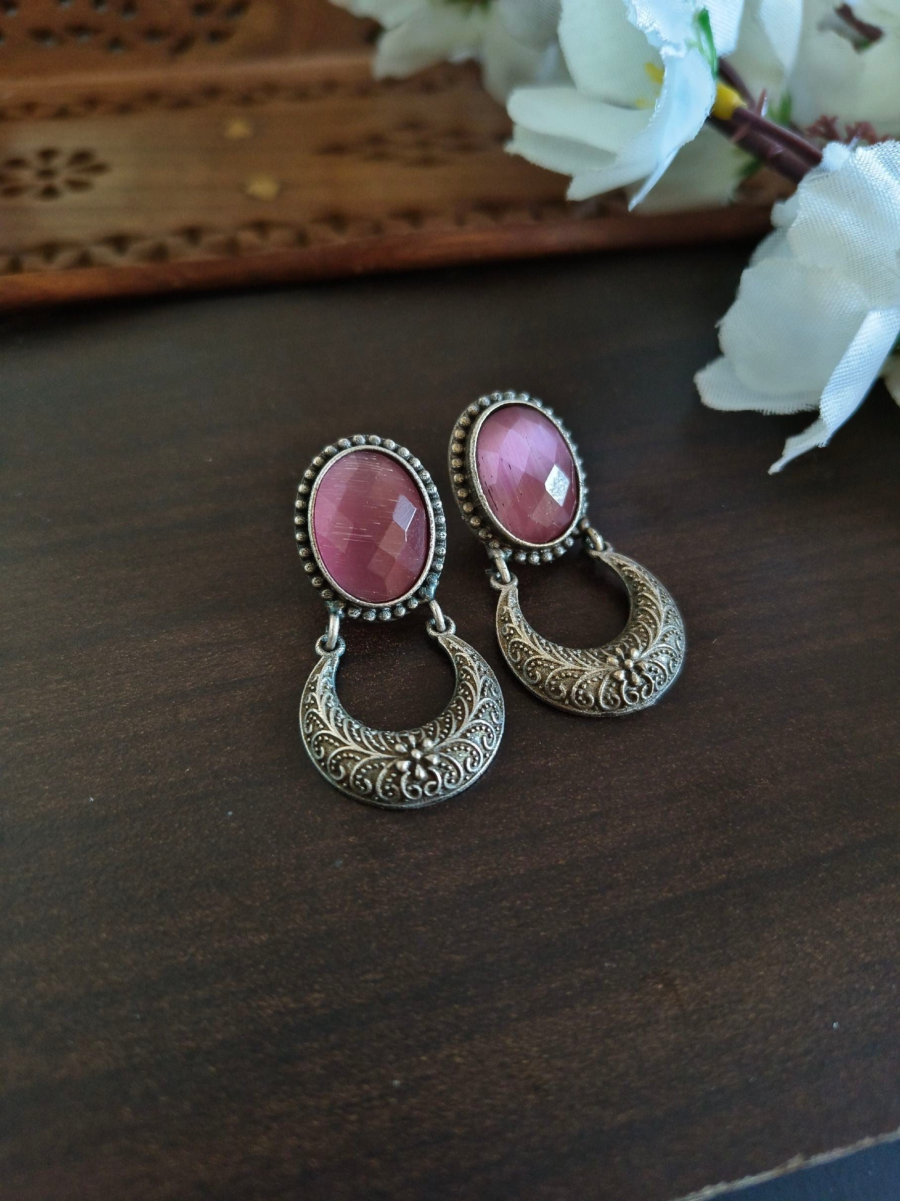 Monalisa Oxidised Dangler Earrings for Timeless Elegance | Sarichka