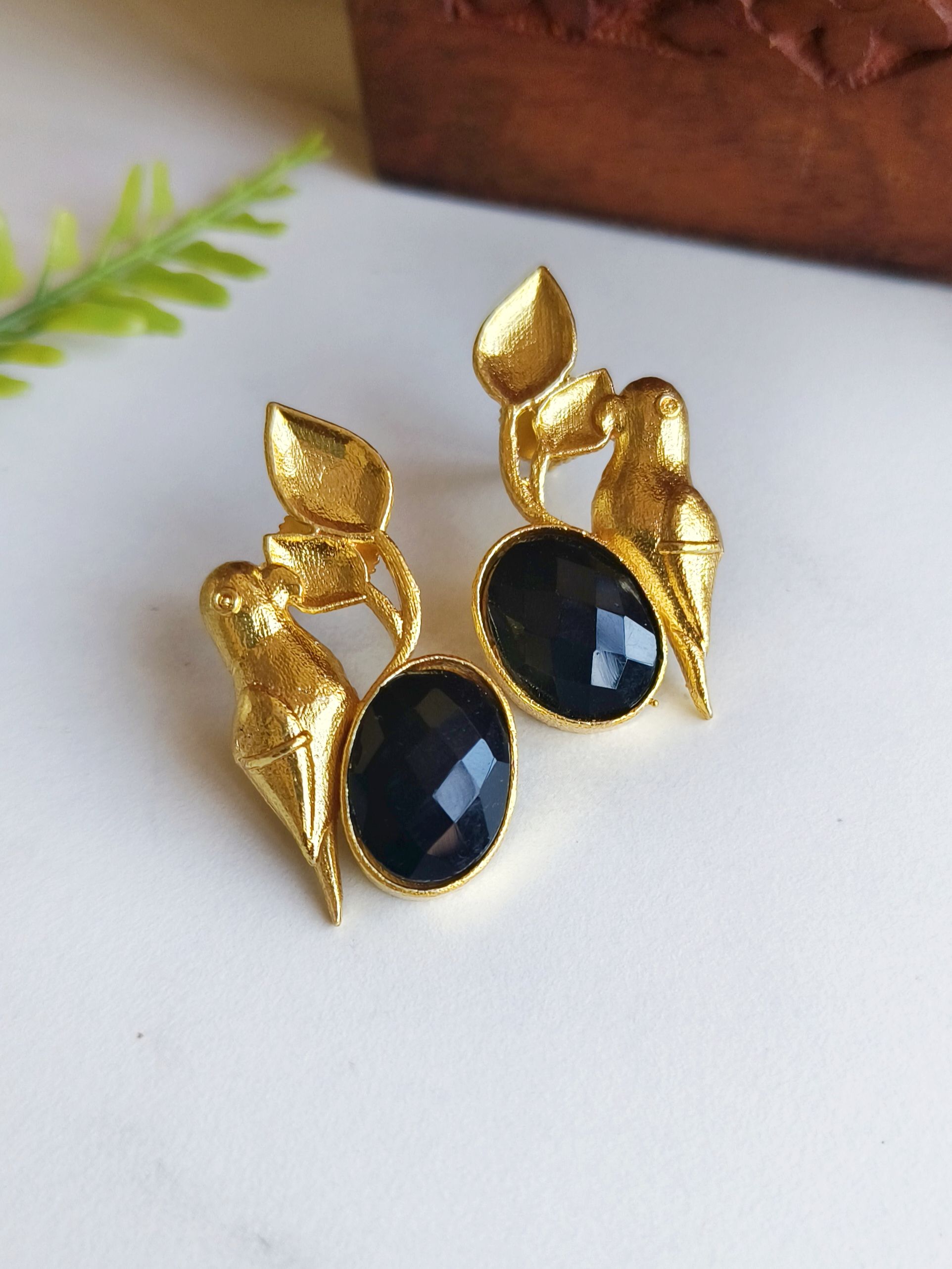 Golden Premium Quality Monalisa Stone Parrot Earrings for Elegant Look | Sarichka