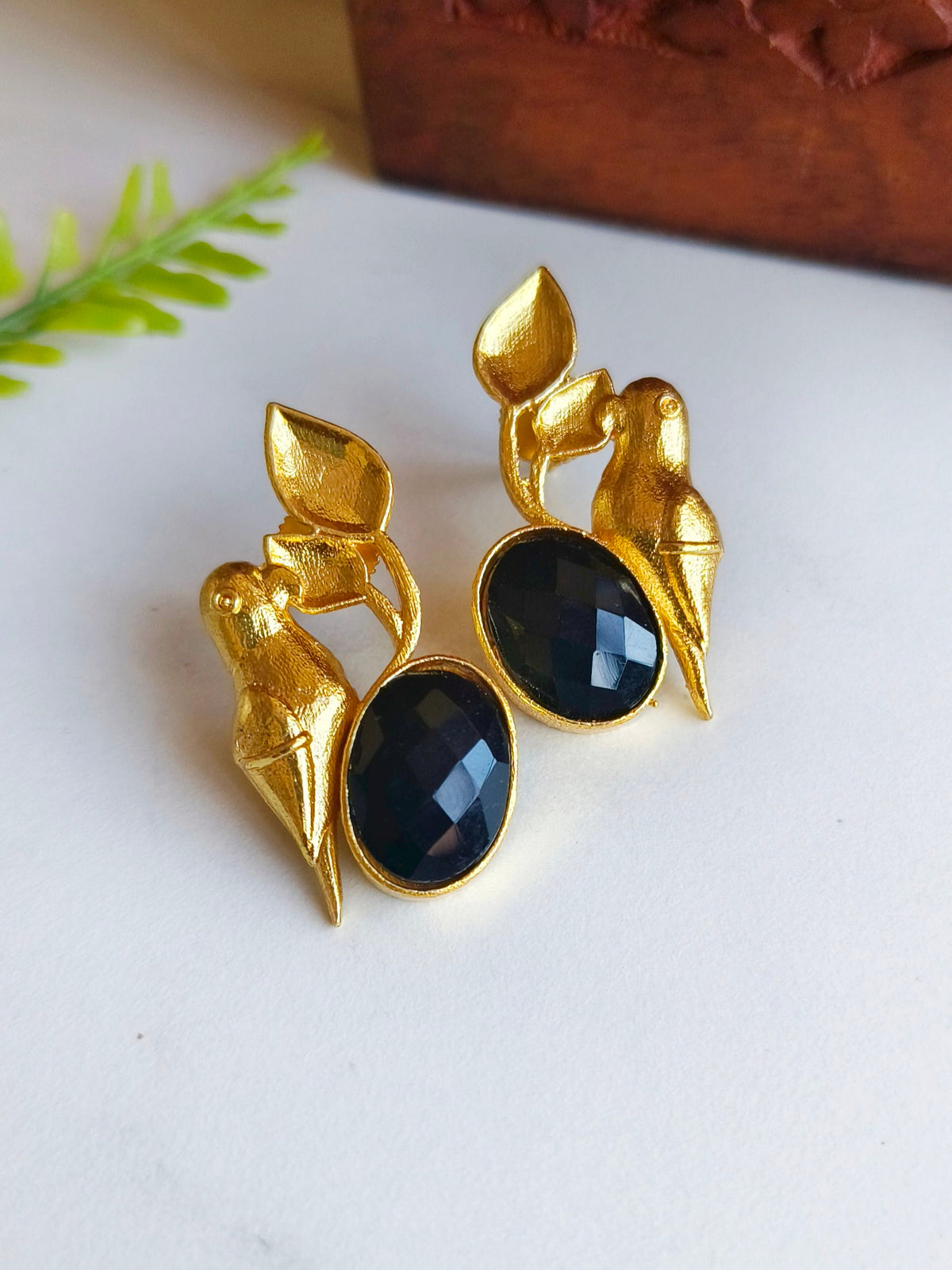 Golden Premium Quality Monalisa Stone Parrot Earrings for Elegant Look | Sarichka