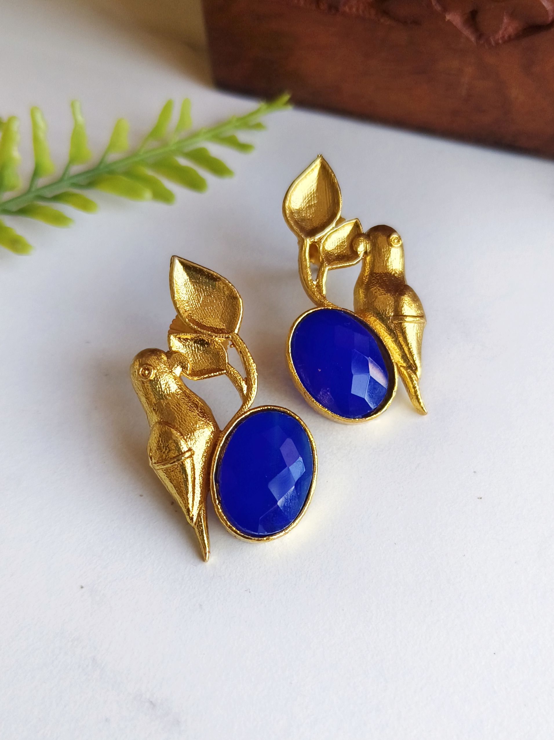 Golden Premium Quality Monalisa Stone Parrot Earrings for Elegant Look | Sarichka