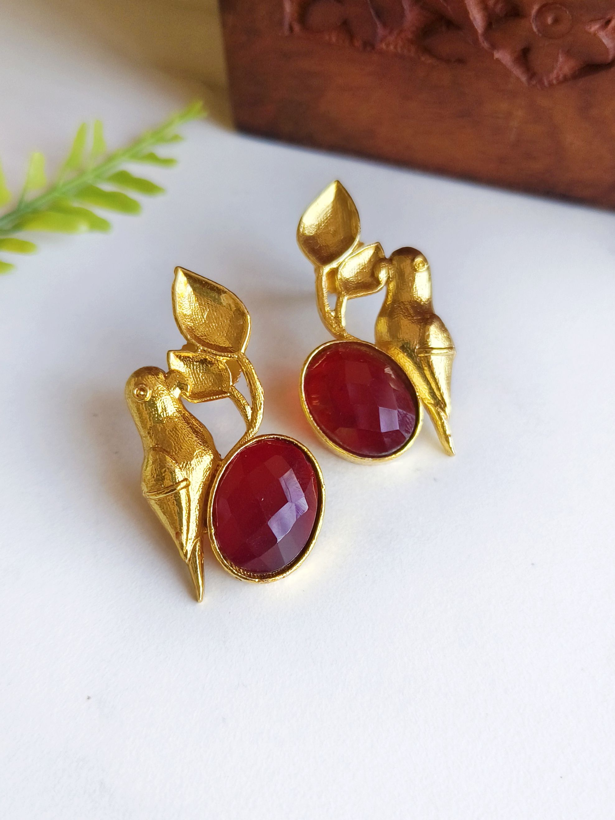 Golden Premium Quality Monalisa Stone Parrot Earrings for Elegant Look | Sarichka