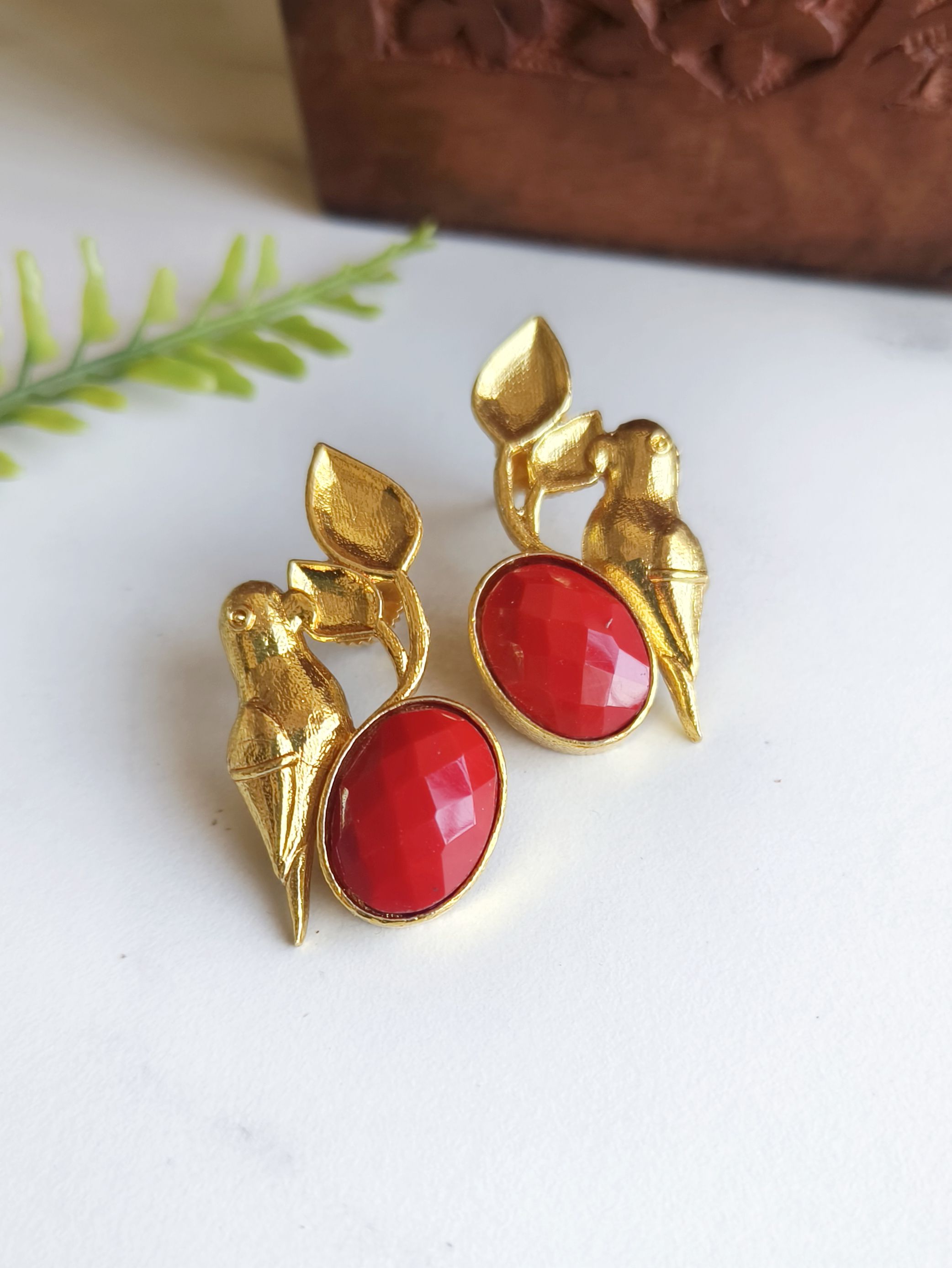 Golden Premium Quality Monalisa Stone Parrot Earrings for Elegant Look | Sarichka