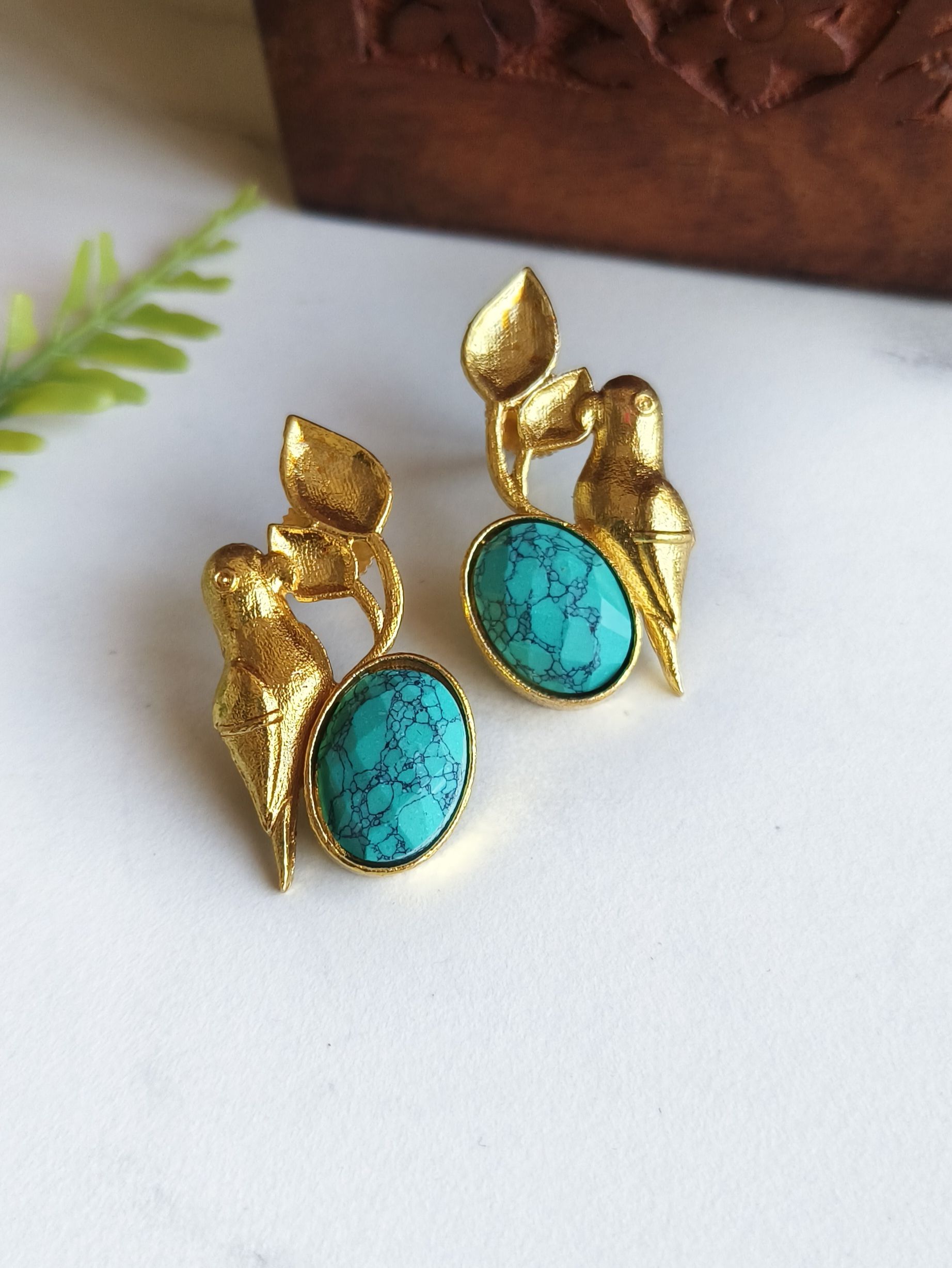 Golden Premium Quality Monalisa Stone Parrot Earrings for Elegant Look | Sarichka