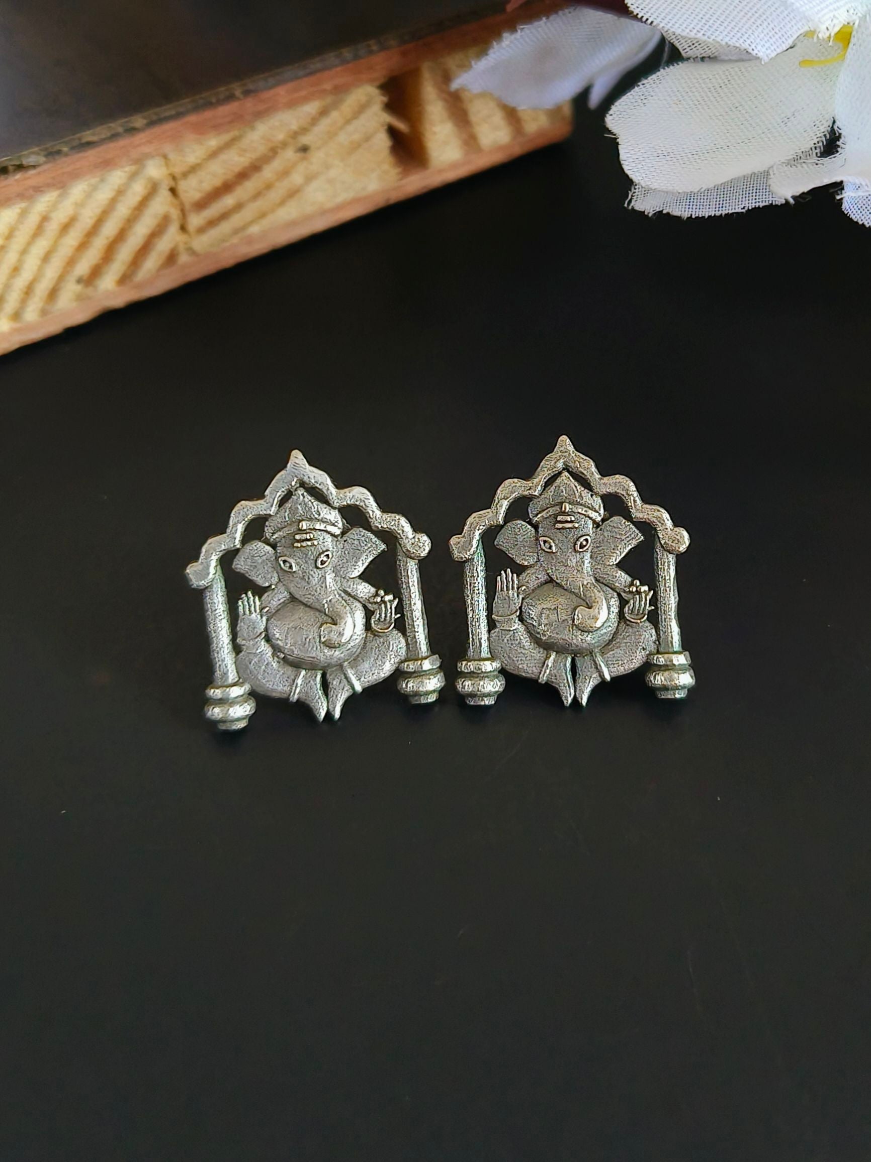 Premium Quality Silver-Look Ganesh Stud Earrings for Casual Wear | Sarichka