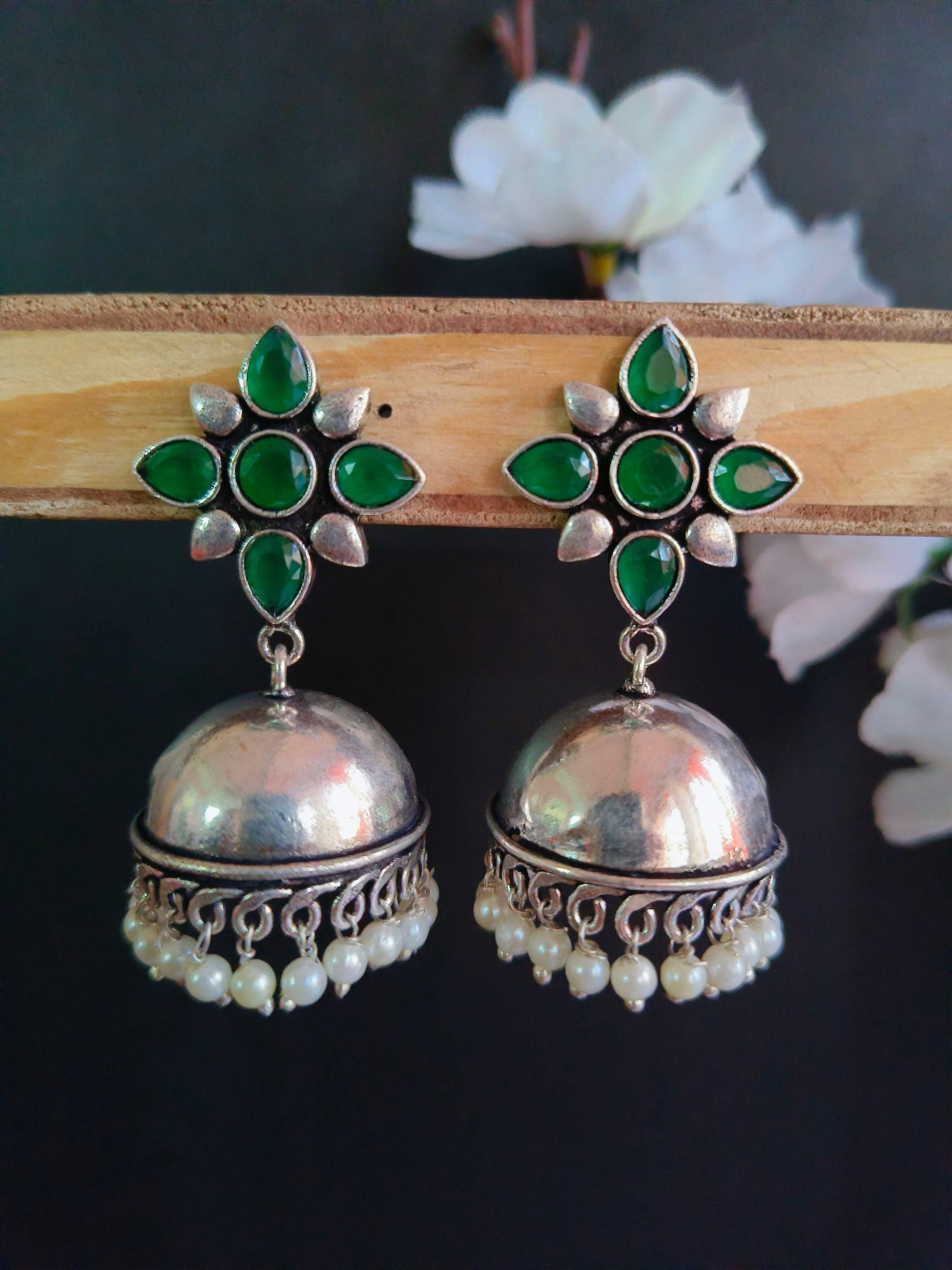 Trendy German Silver Pearl Jhumka Earrings for Elegant Style | Sarichka