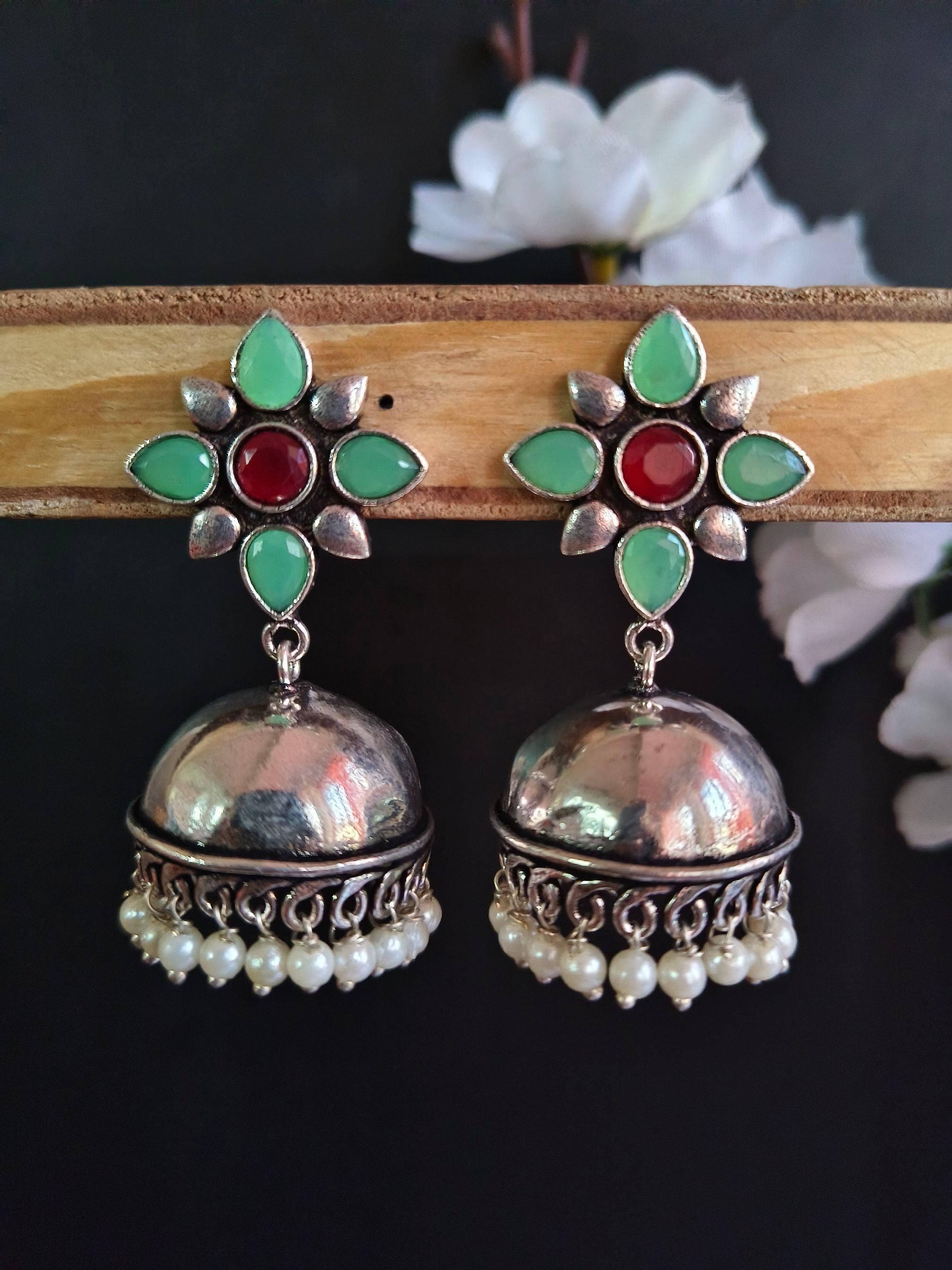 Trendy German Silver Pearl Jhumka Earrings for Elegant Style | Sarichka