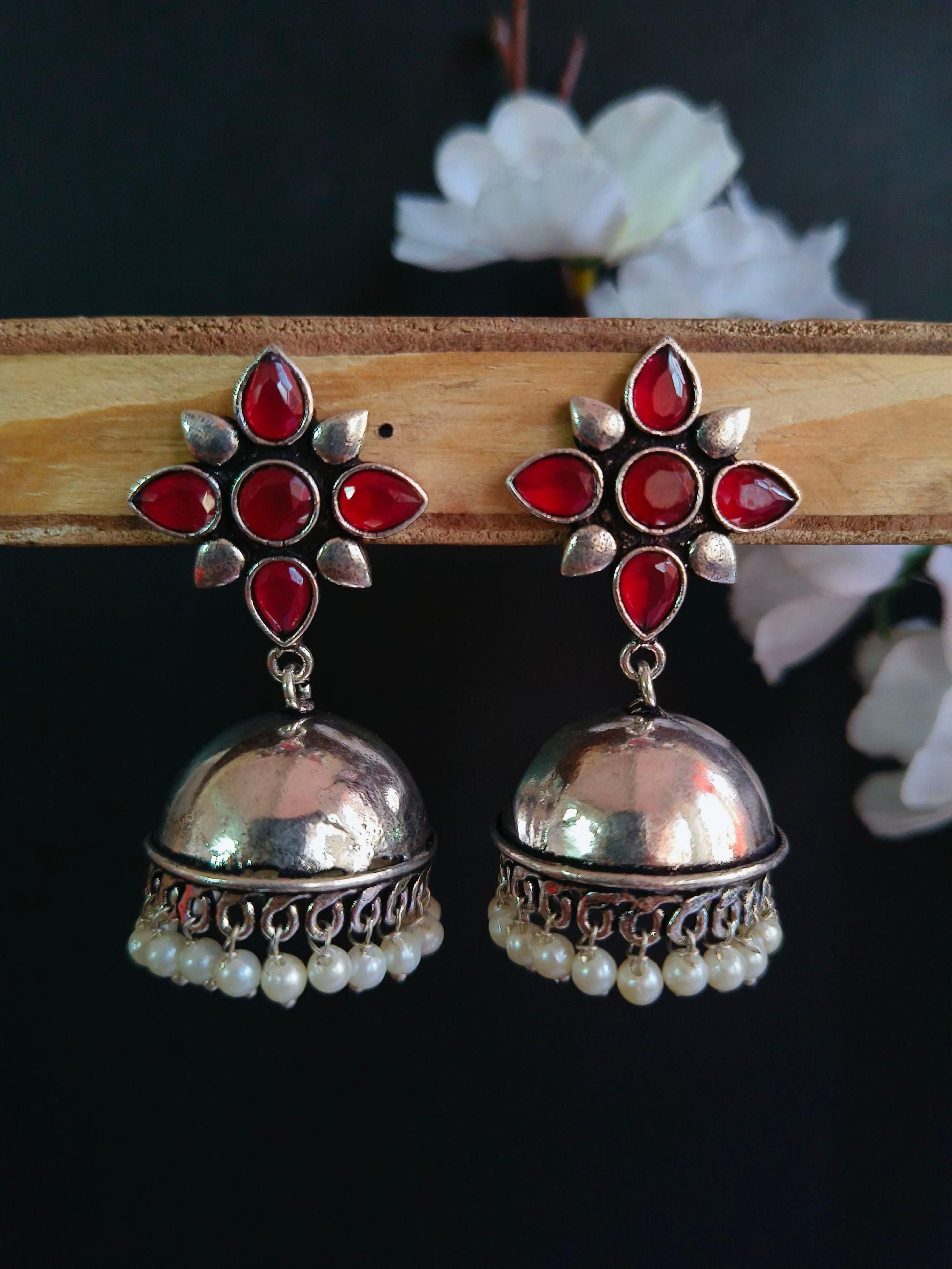 Trendy German Silver Pearl Jhumka Earrings for Elegant Style | Sarichka