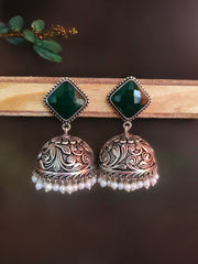 oxidised jhumkas with pearl