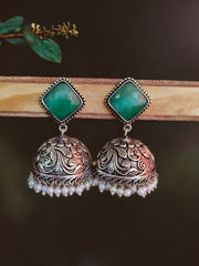 oxidised jhumkas with pearl