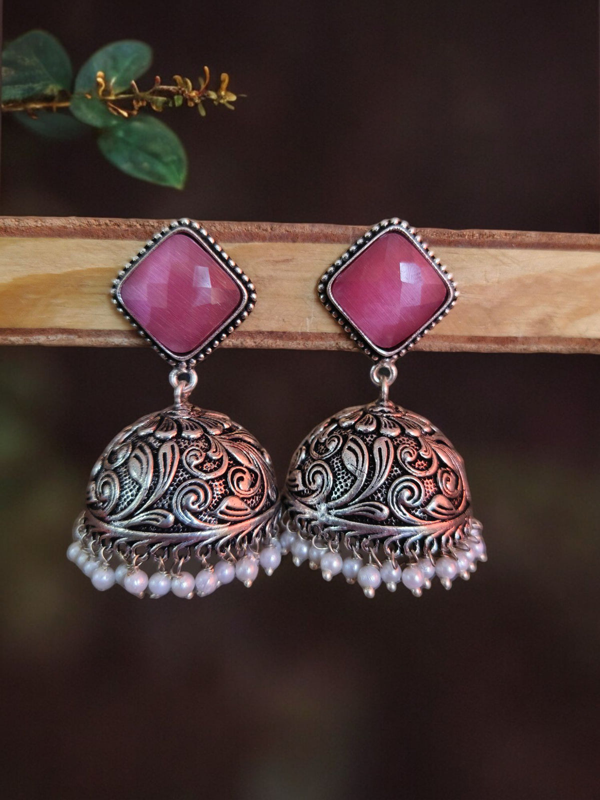 Oxidised Jhumkas with Pearl | Sarichka