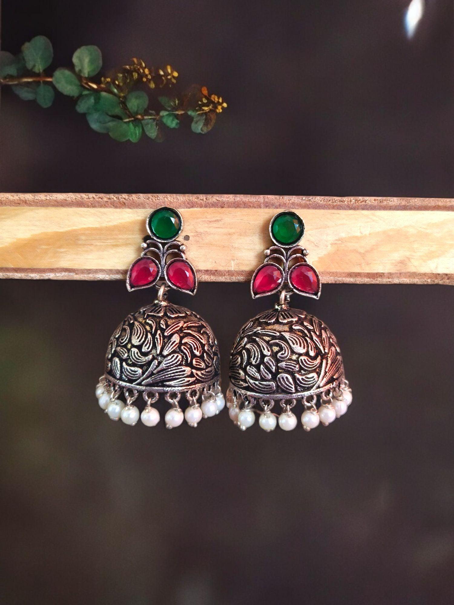 Traditional German Silver Jhumka with Intricate Design and Stunning Finish | Sarichka