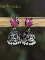 Stone Silver Oxidised Jhumka | Sarichka