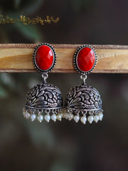 Stone Silver Oxidised Jhumka | Sarichka