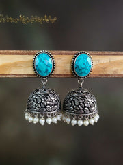 Stone Silver Oxidised Jhumka | Sarichka