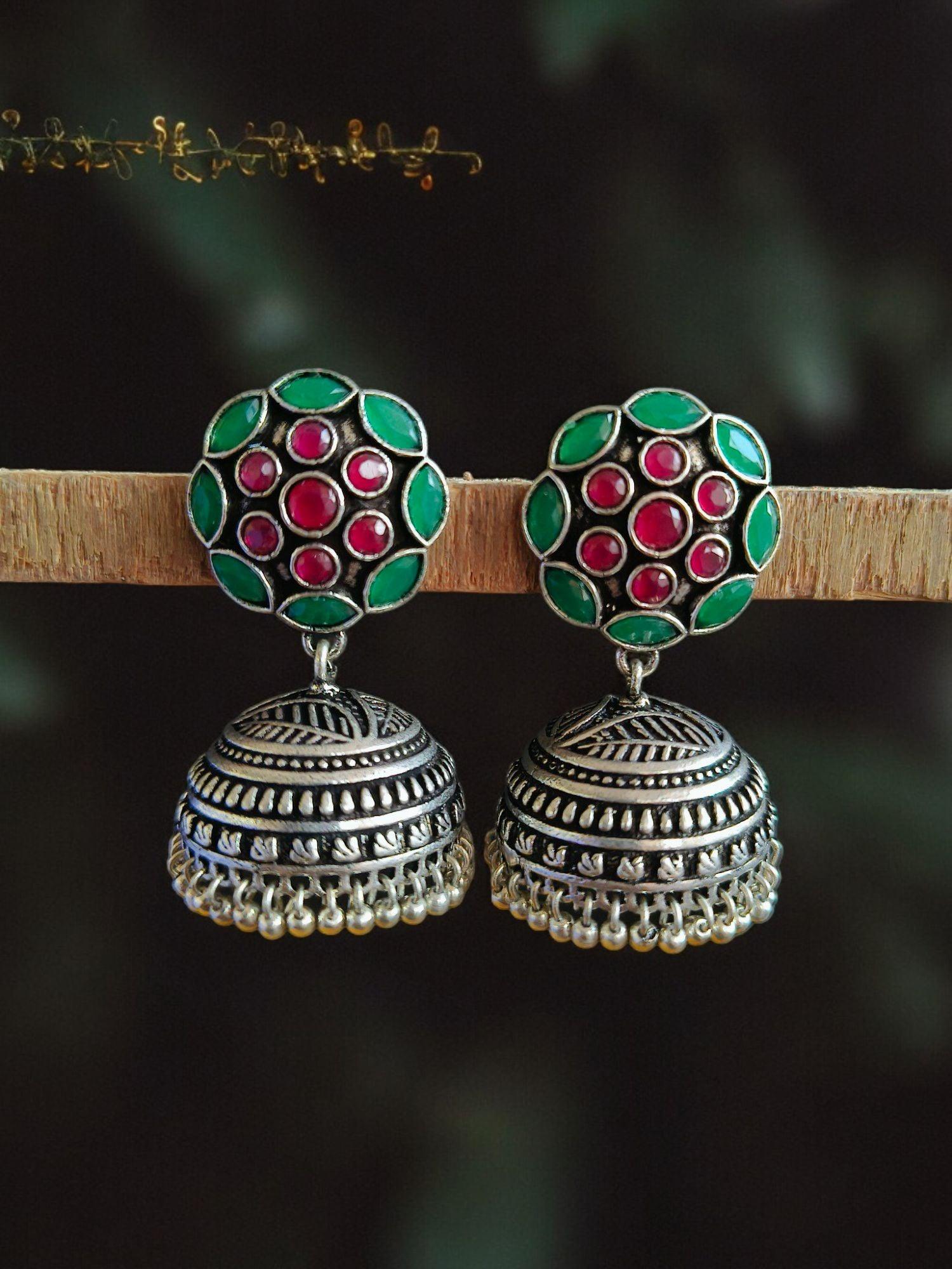 High-Quality German Silver Jhumka Earrings Perfect for Ethnic Attire | Sarichka