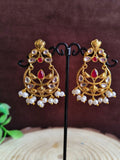 Gold Plated Chandbali Danglers with Stones & Pearls | Sarichka