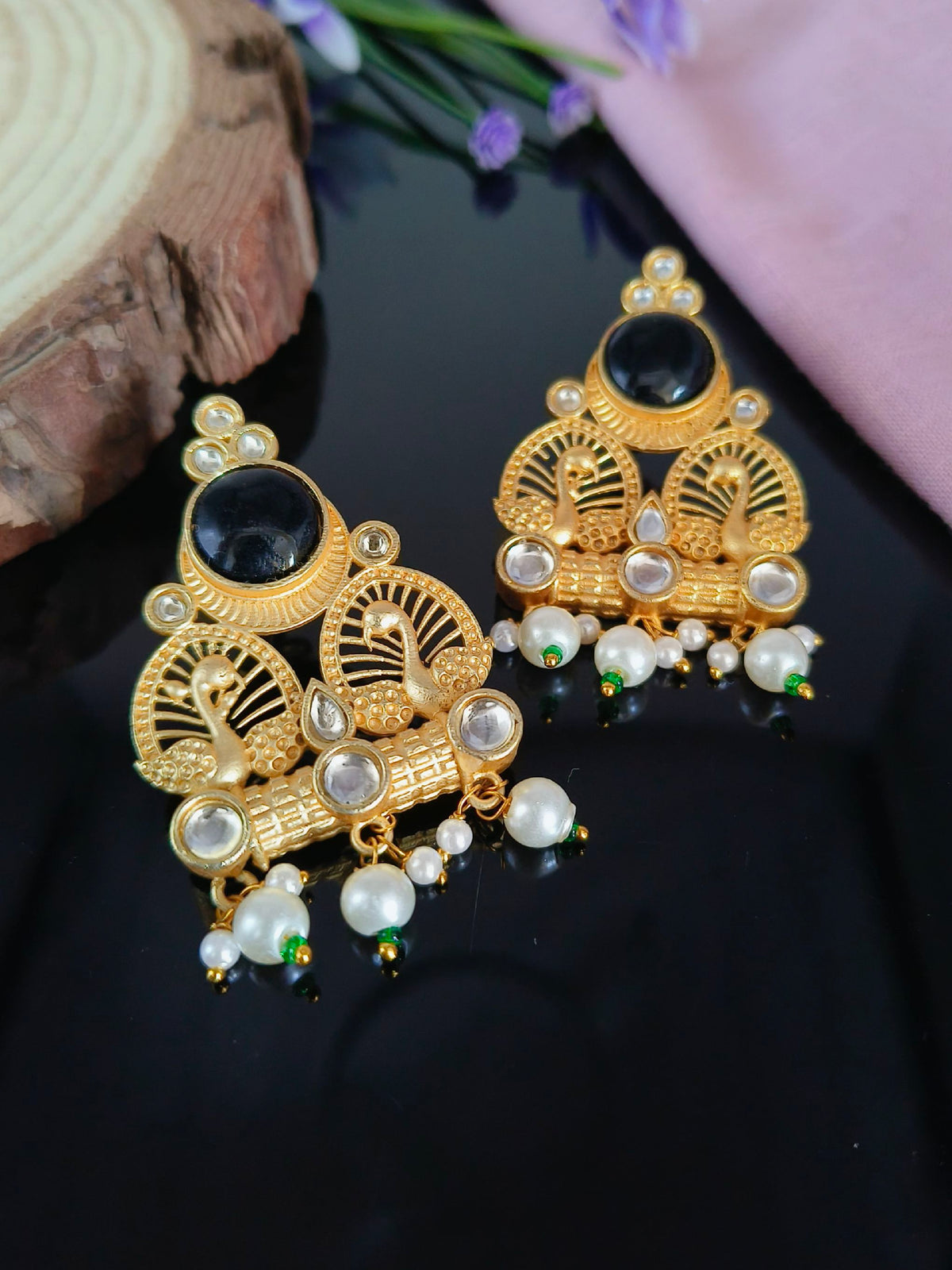  Golden Oxidised Jhumka 