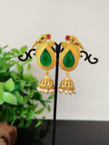 Long Gold Plated Jhumka Earring With Pearl and Monalisa Stone | Sarichka