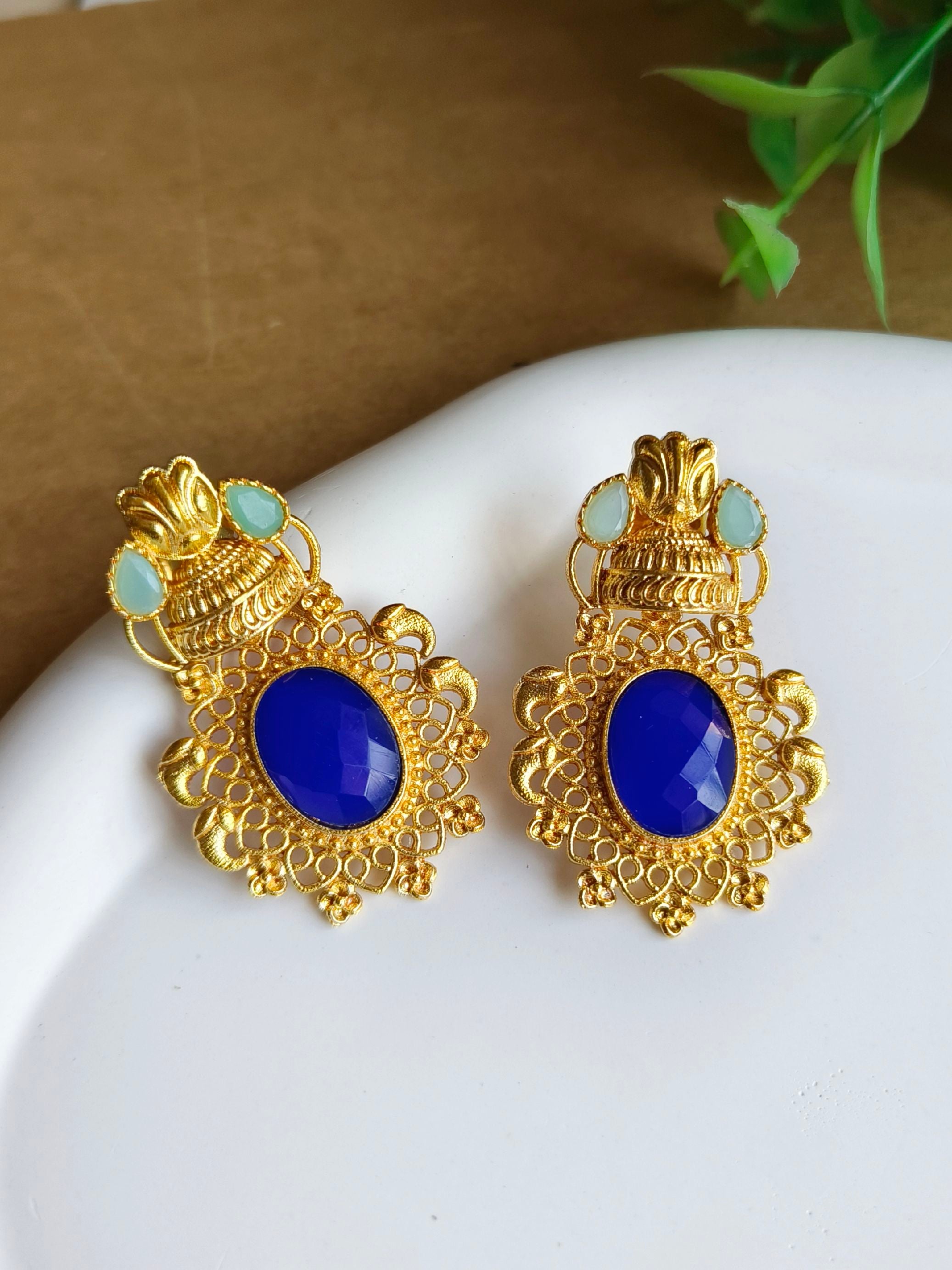 Gold-Plated Dangler Earrings with Jade & Monalisa Stones | Sarichka