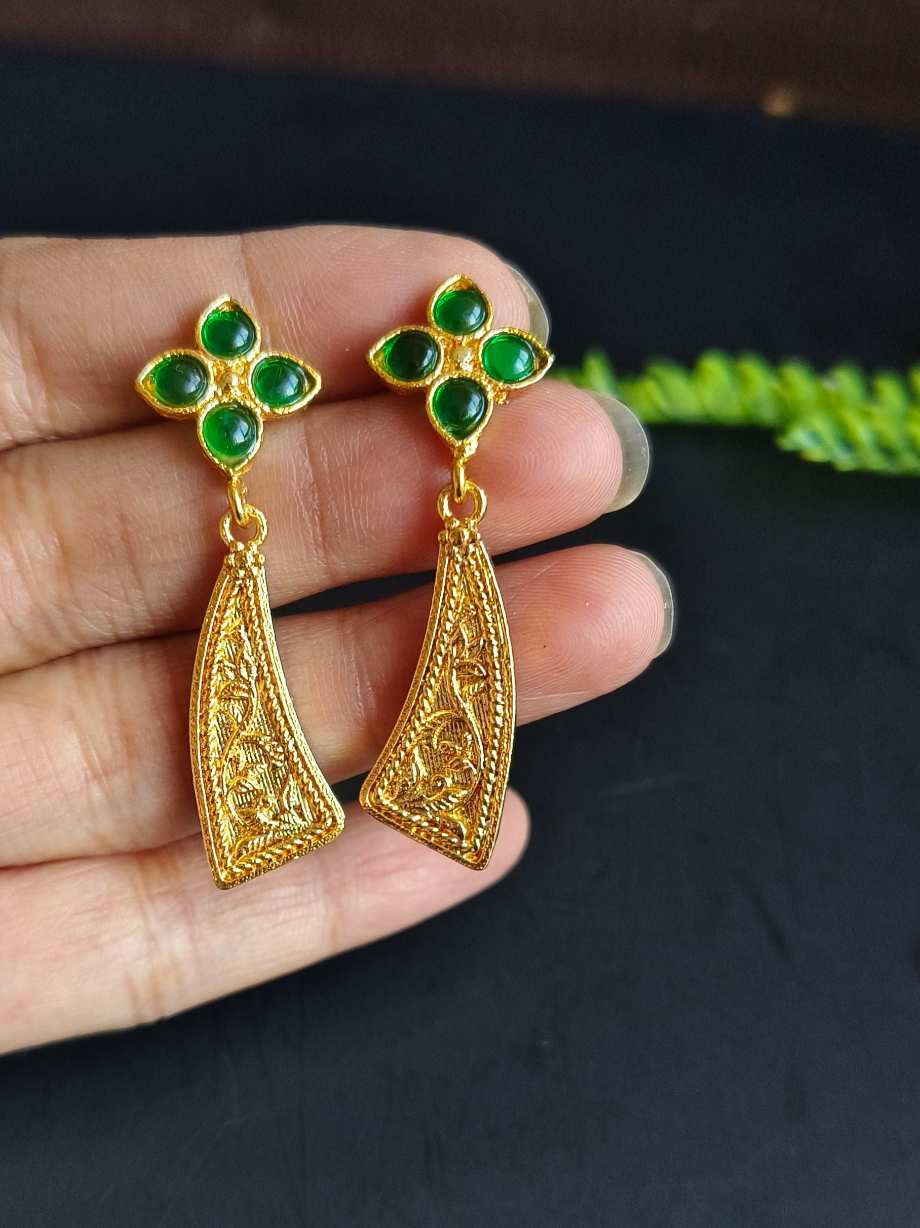 Gold-Plated Earrings with Flower Stones & Sword Shape Design | Sarichka