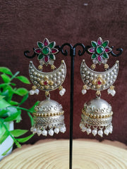 Brass Oxidized Dual Tone Jhumka Earring