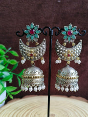 Brass Oxidized Dual Tone Jhumka Earring