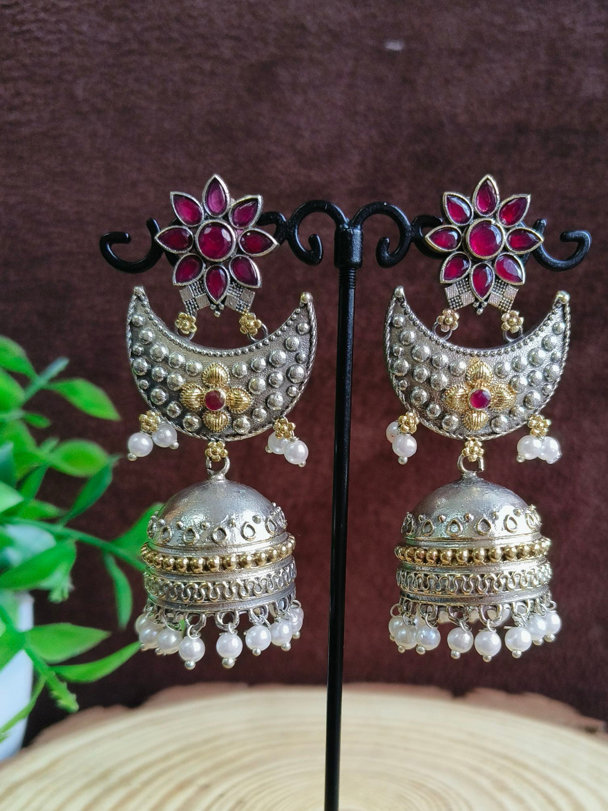 Brass Oxidized Dual Tone Jhumka Earring