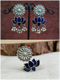 Brass Oxidized Enamel Stud with Finger Ring Earring | Sarichka