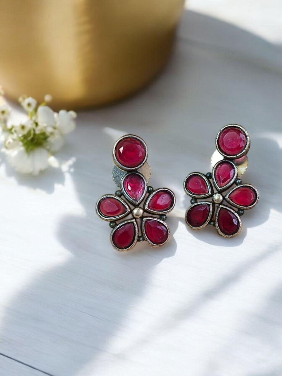 Flower Stone Oxidised  Stud Earrings | Sarichka