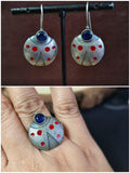 Unique Enamel Hook Earring and Ring with Stone | Sarichka