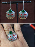 Unique Enamel Hook Earring and Ring with Stone | Sarichka